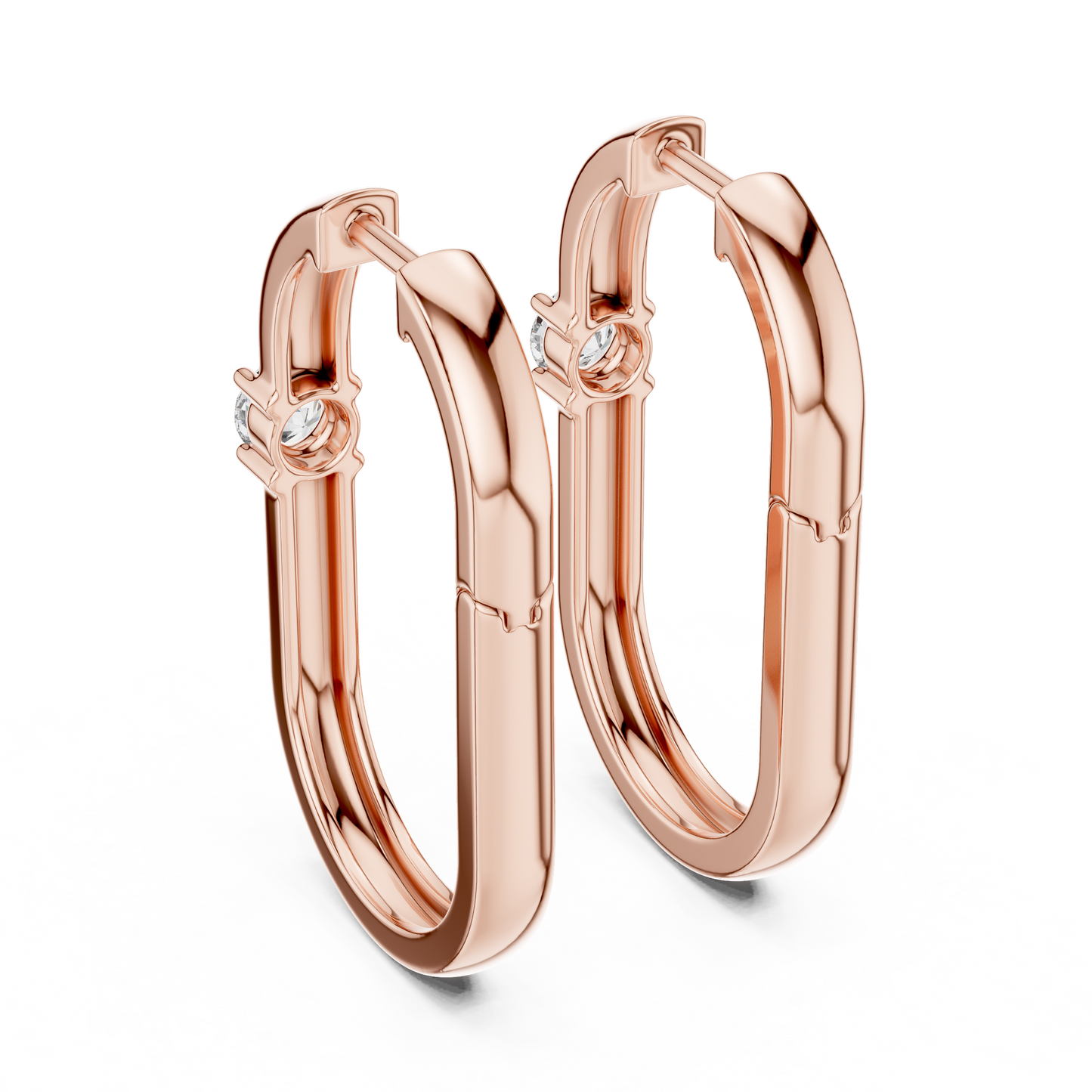 Rose Gold Hoop Earrings with Round-Cut Diamonds