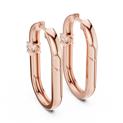 Rose Gold Hoop Earrings with Round-Cut Diamonds