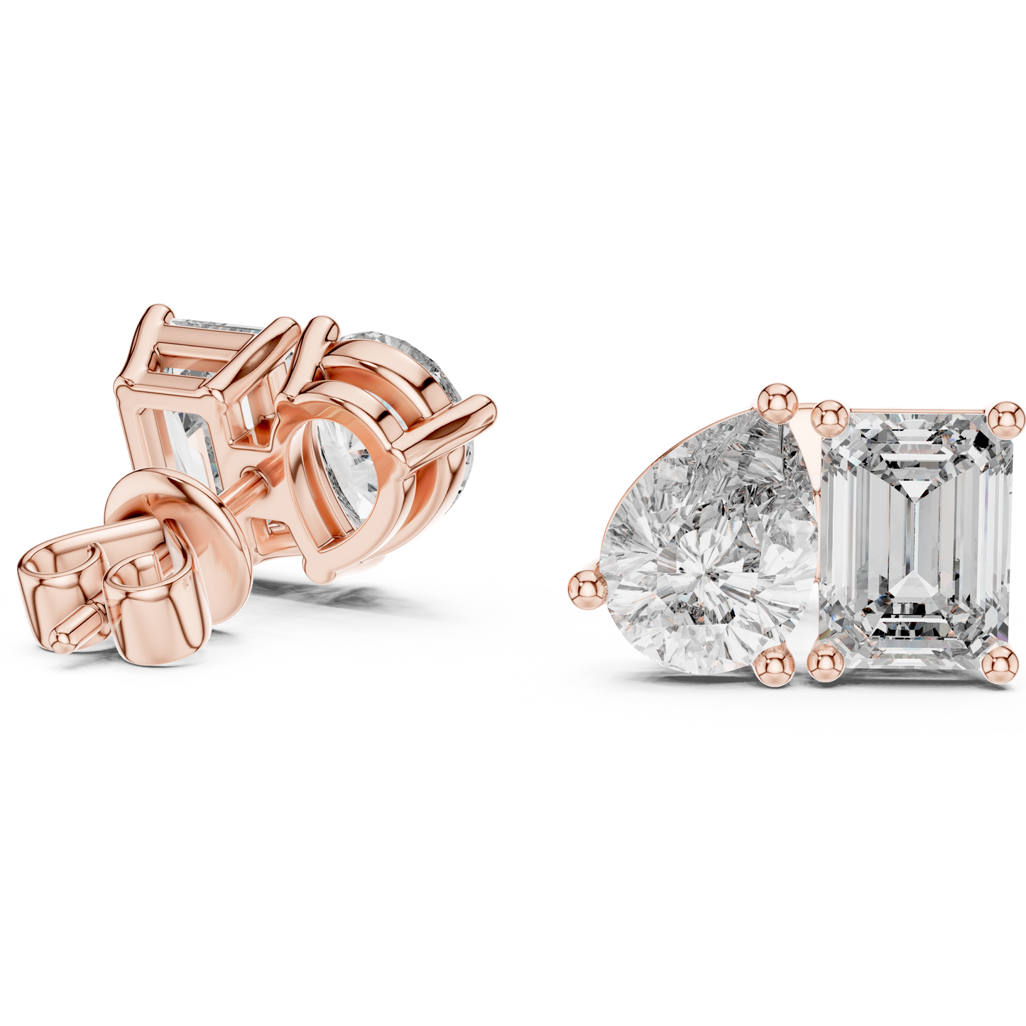 Emerald Cut and Pear Cut Toi Et Moi Diamond Earrings