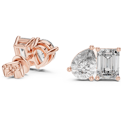 Emerald Cut and Pear Cut Toi Et Moi Diamond Earrings