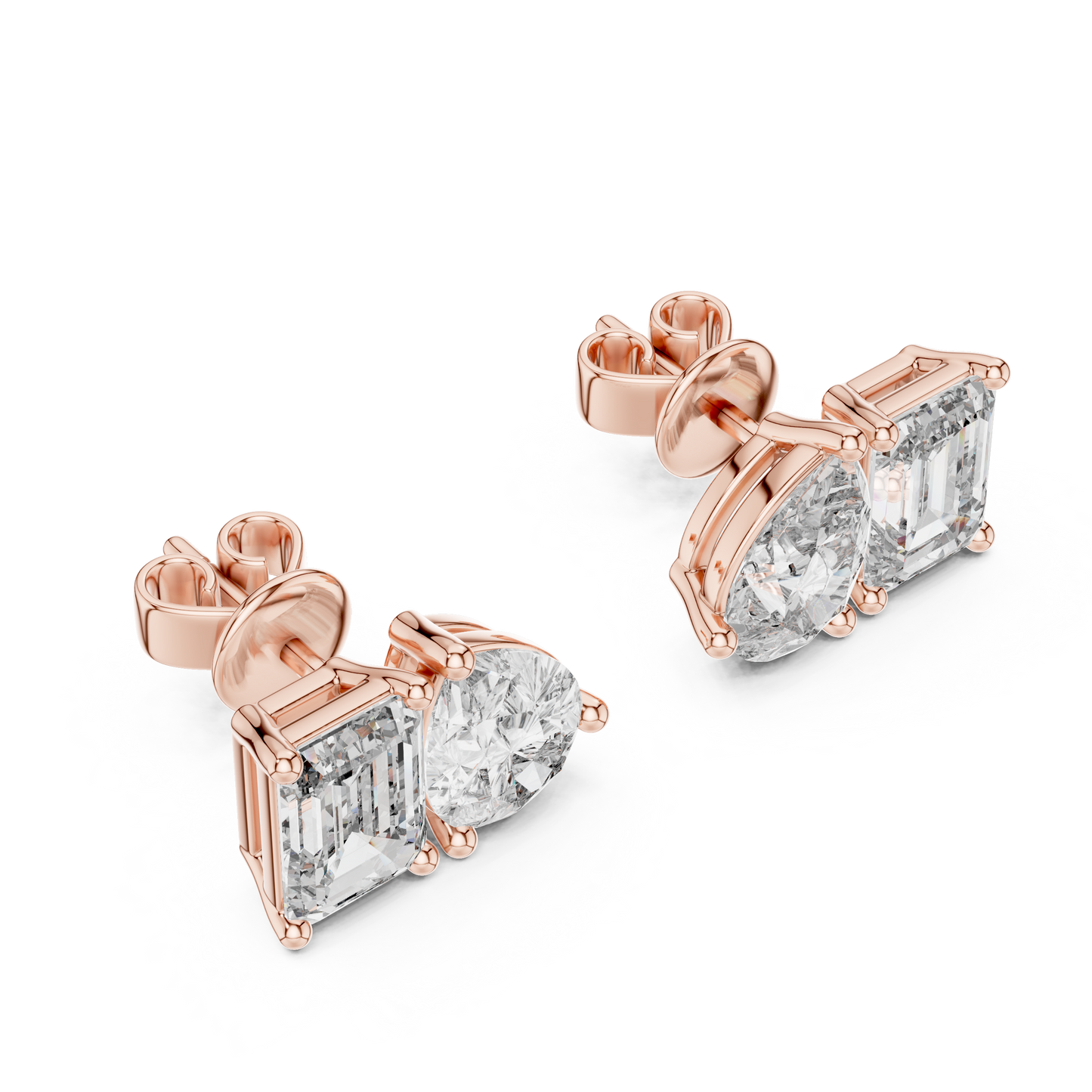 Emerald Cut and Pear Cut Toi Et Moi Diamond Earrings