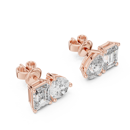 Emerald Cut and Pear Cut Toi Et Moi Diamond Earrings