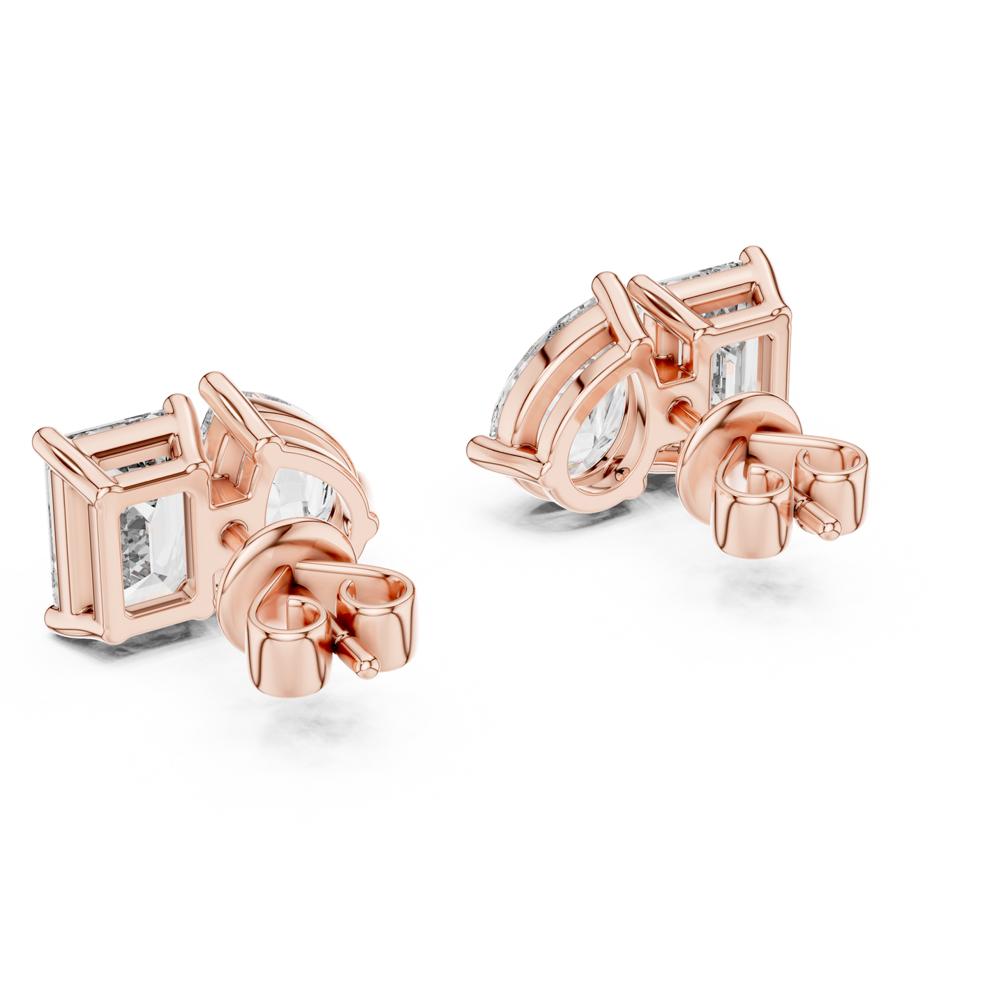 Emerald Cut and Pear Cut Toi Et Moi Diamond Earrings
