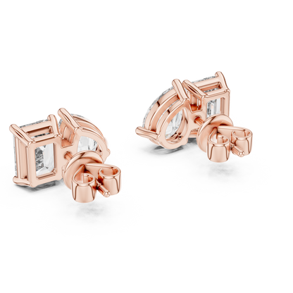 Emerald Cut and Pear Cut Toi Et Moi Diamond Earrings