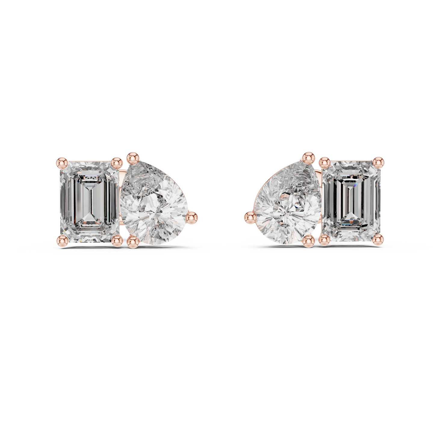 Emerald Cut and Pear Cut Toi Et Moi Diamond Earrings