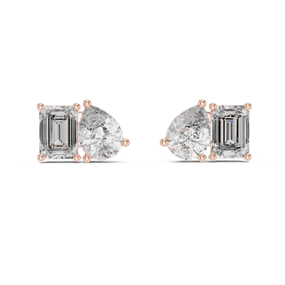 Emerald Cut and Pear Cut Toi Et Moi Diamond Earrings