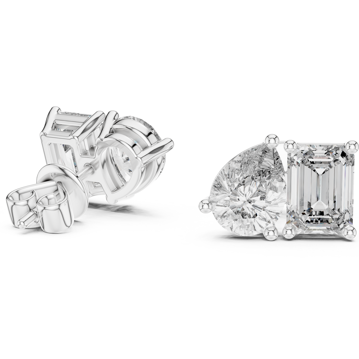 Emerald Cut and Pear Cut Toi Et Moi Diamond Earrings