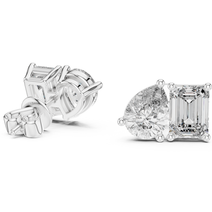 Emerald Cut and Pear Cut Toi Et Moi Diamond Earrings