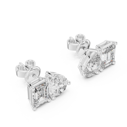 Emerald Cut and Pear Cut Toi Et Moi Diamond Earrings