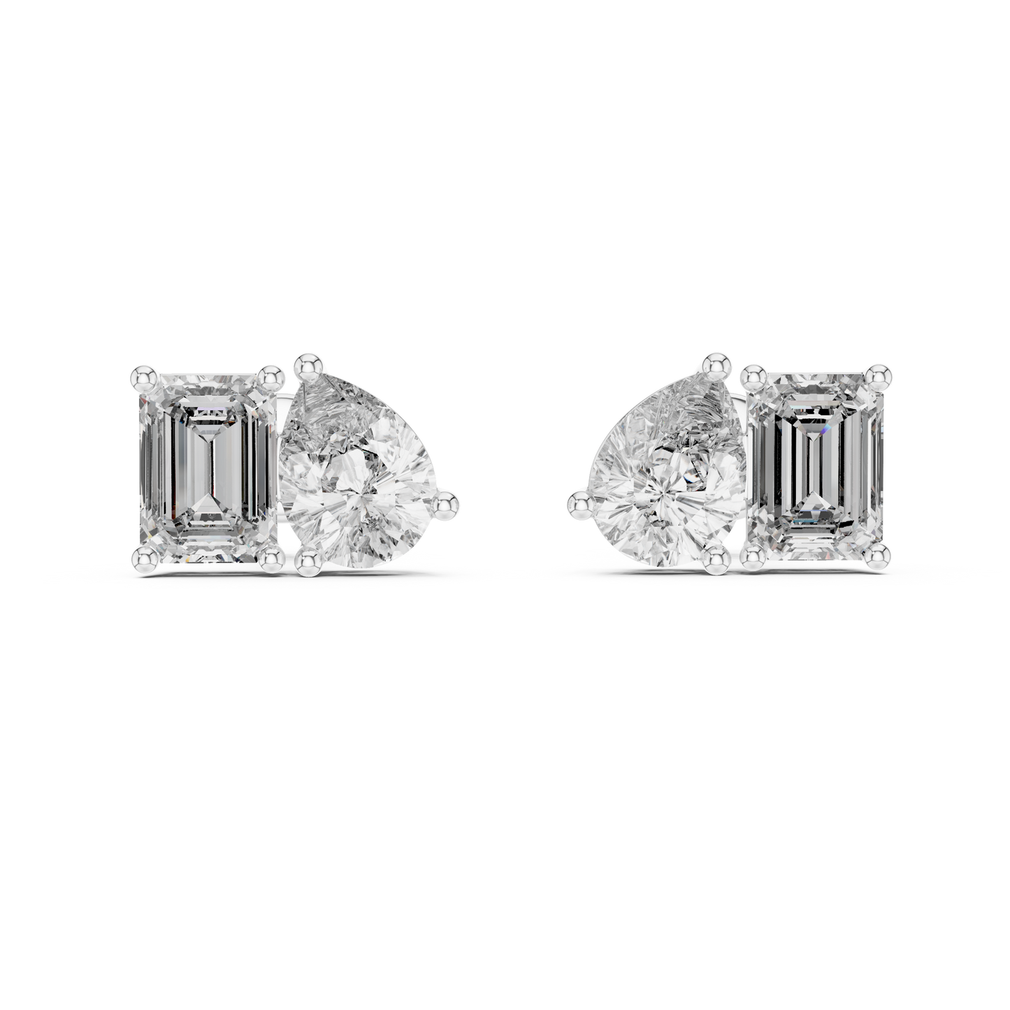 Emerald Cut and Pear Cut Toi Et Moi Diamond Earrings