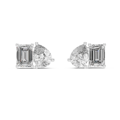 Emerald Cut and Pear Cut Toi Et Moi Diamond Earrings