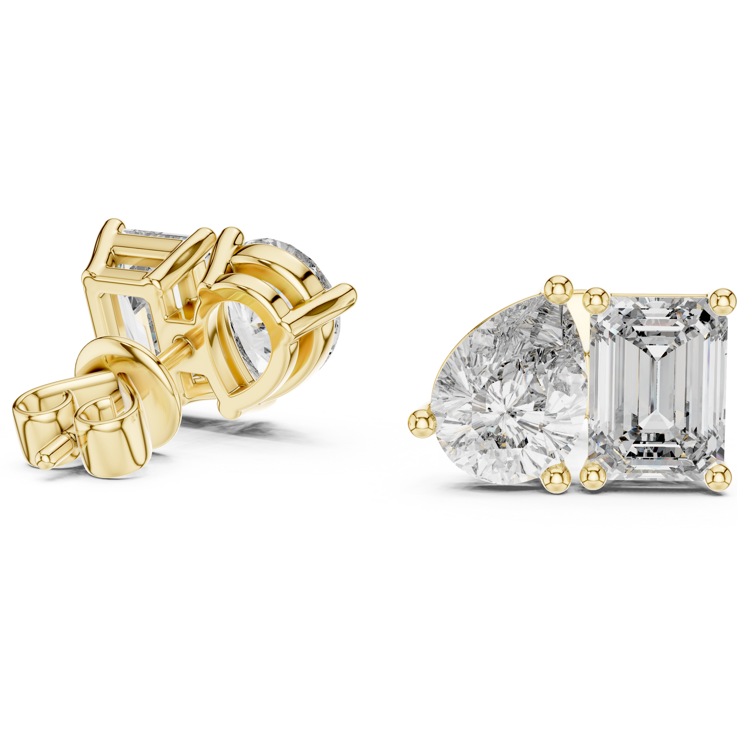 Emerald Cut and Pear Cut Toi Et Moi Diamond Earrings
