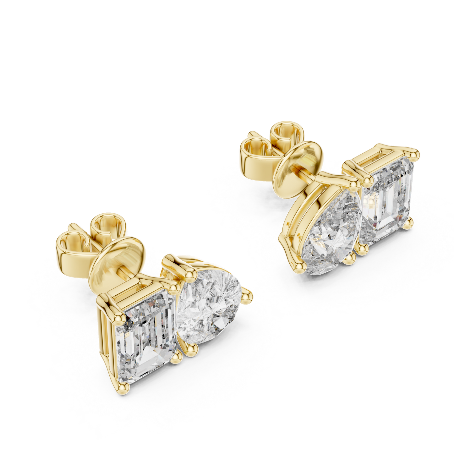 Emerald Cut and Pear Cut Toi Et Moi Diamond Earrings