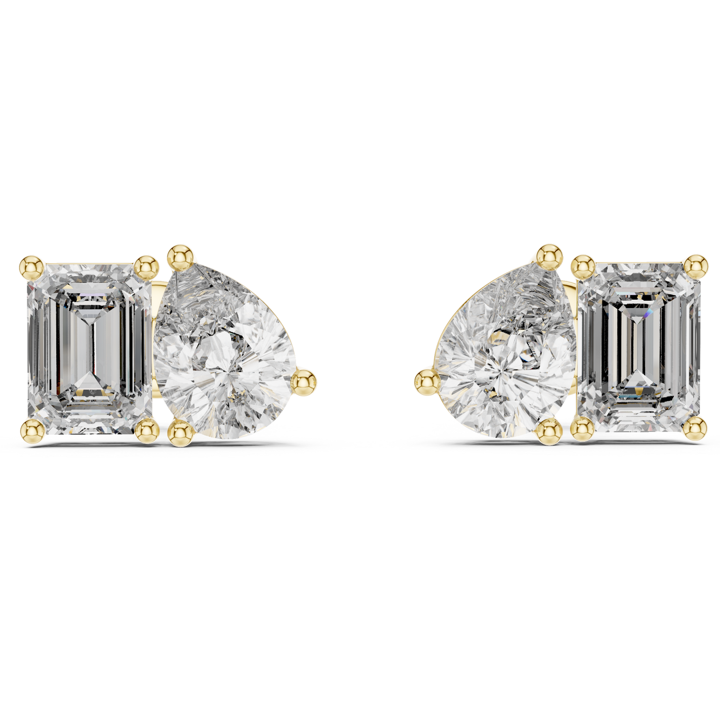 Emerald Cut and Pear Cut Toi Et Moi Diamond Earrings