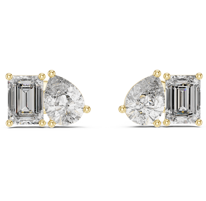Emerald Cut and Pear Cut Toi Et Moi Diamond Earrings