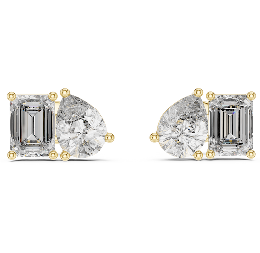 Emerald Cut and Pear Cut Toi Et Moi Diamond Earrings