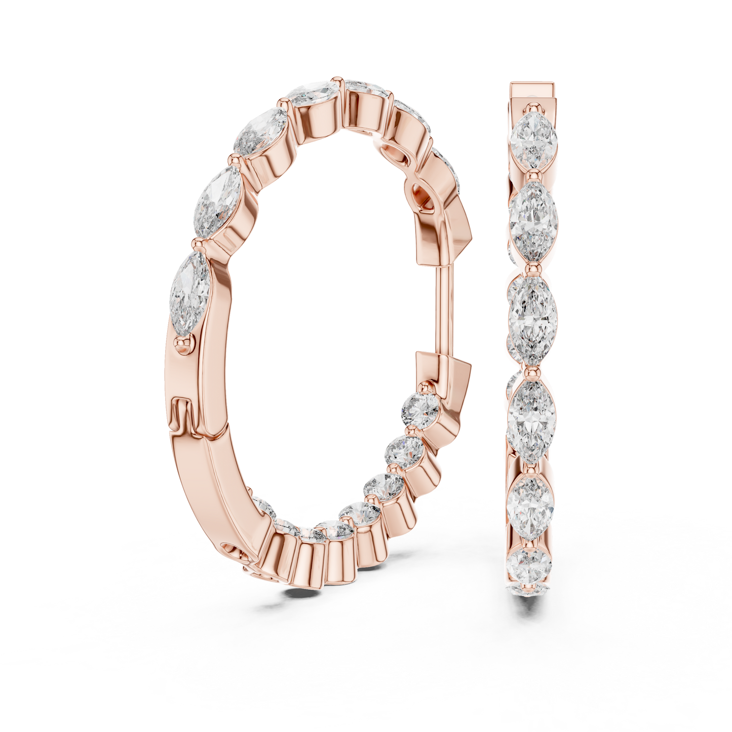 Gold Hoop Earrings with Marquise & Round Diamonds