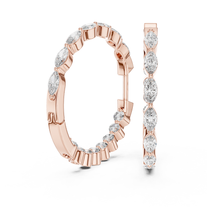 Gold Hoop Earrings with Marquise & Round Diamonds