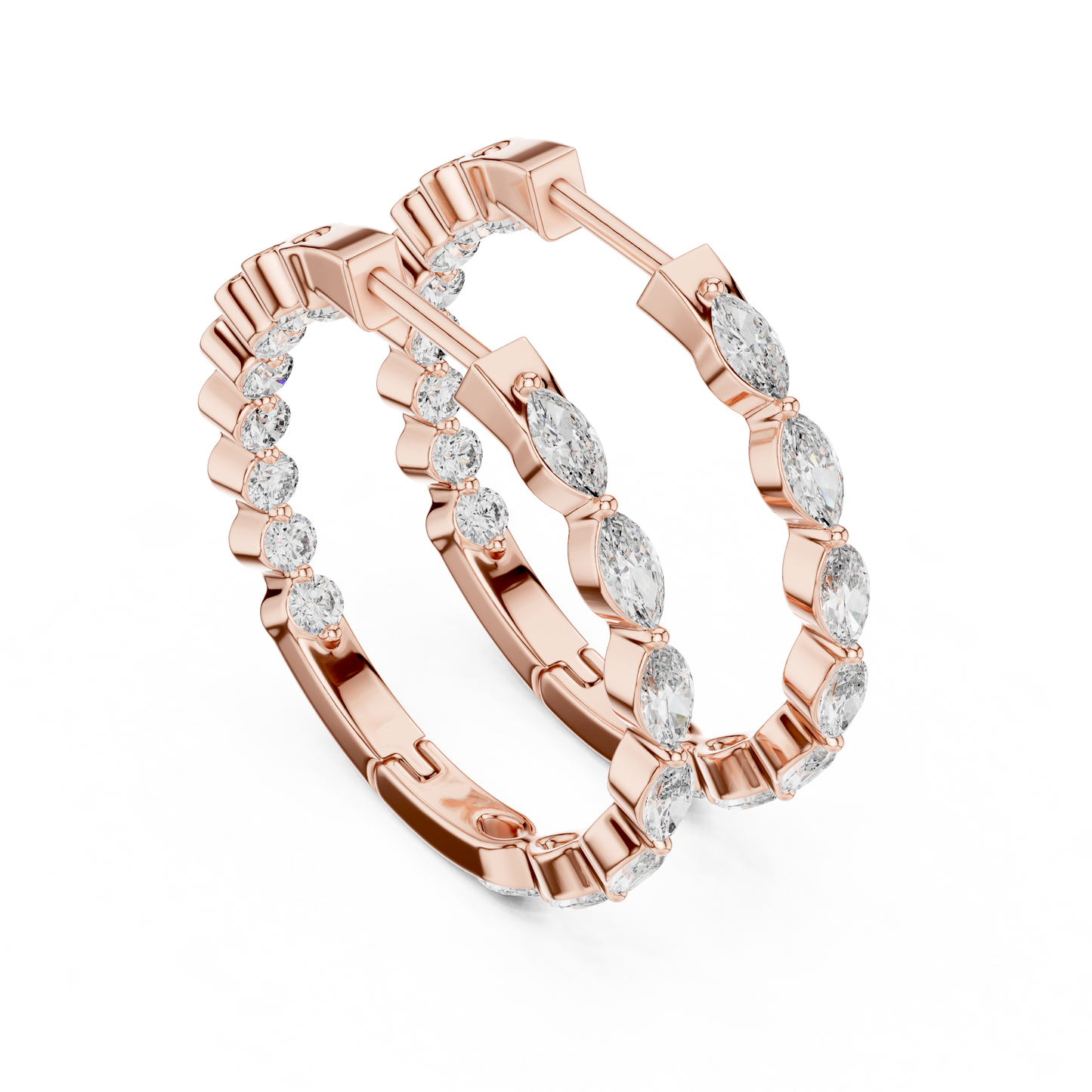 Gold Hoop Earrings with Marquise & Round Diamonds