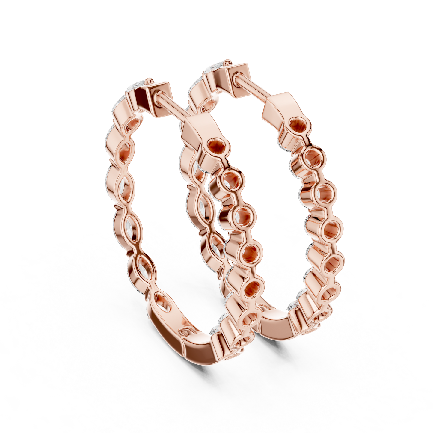 Gold Hoop Earrings with Marquise & Round Diamonds