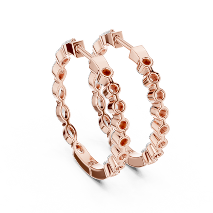 Gold Hoop Earrings with Marquise & Round Diamonds