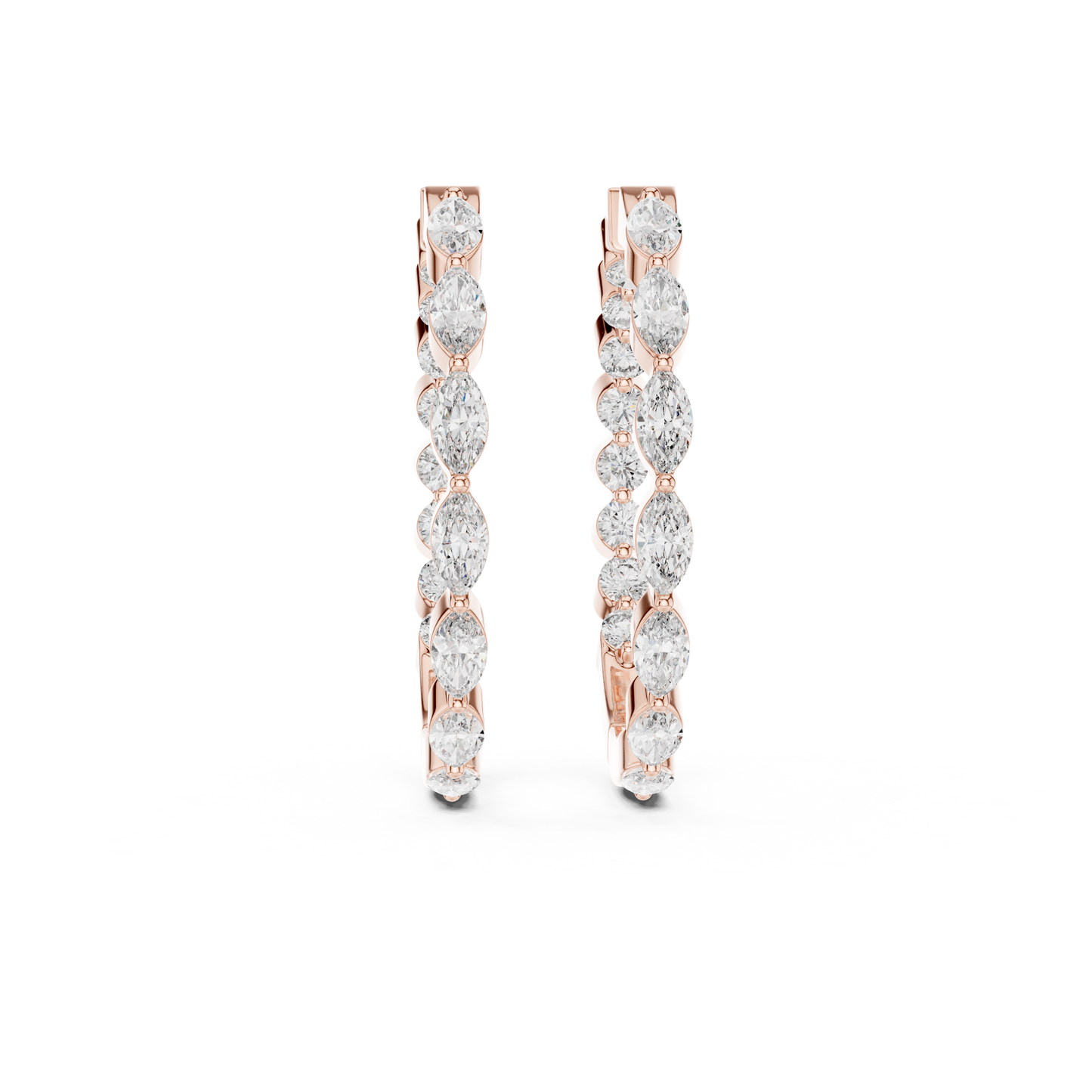 Gold Hoop Earrings with Marquise & Round Diamonds