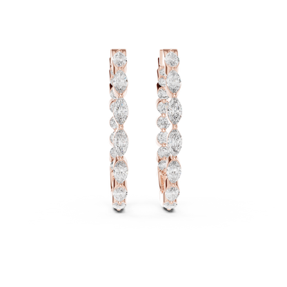Gold Hoop Earrings with Marquise & Round Diamonds