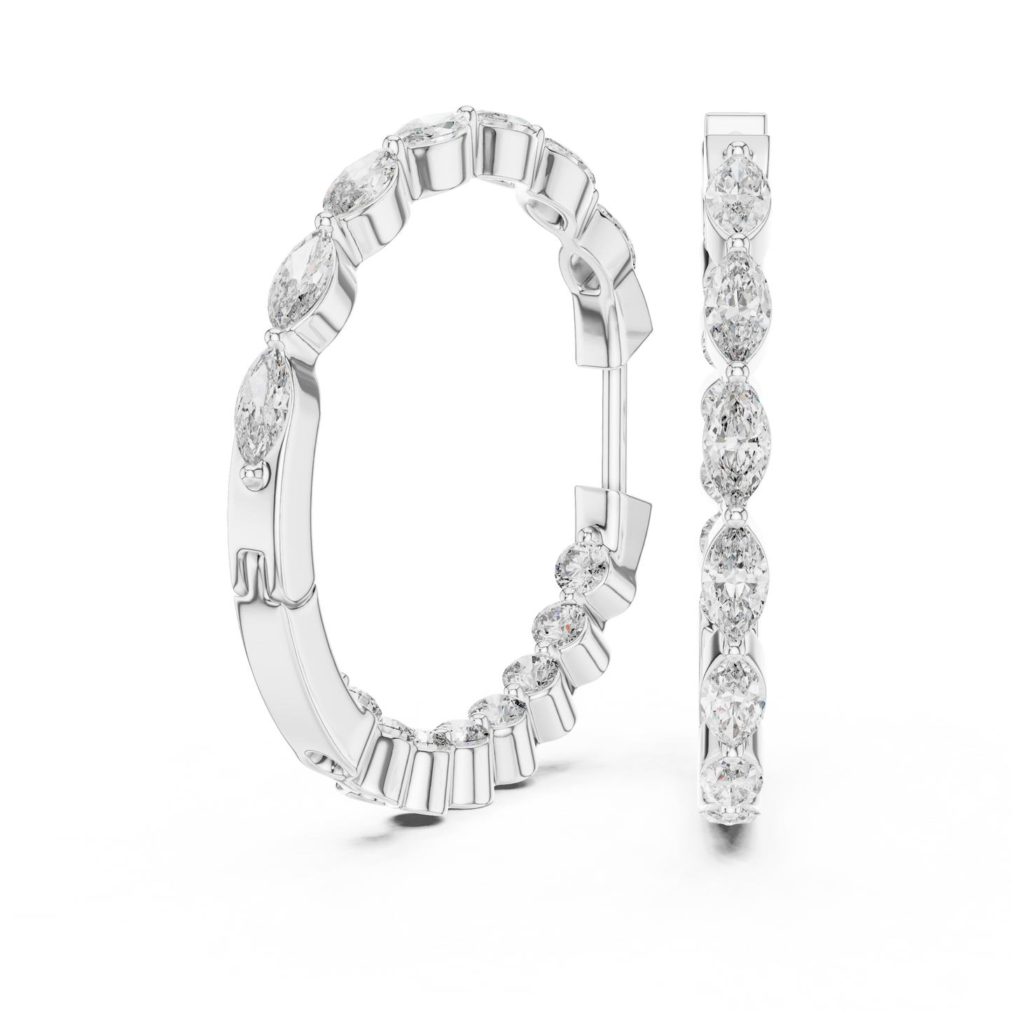 Gold Hoop Earrings with Marquise & Round Diamonds