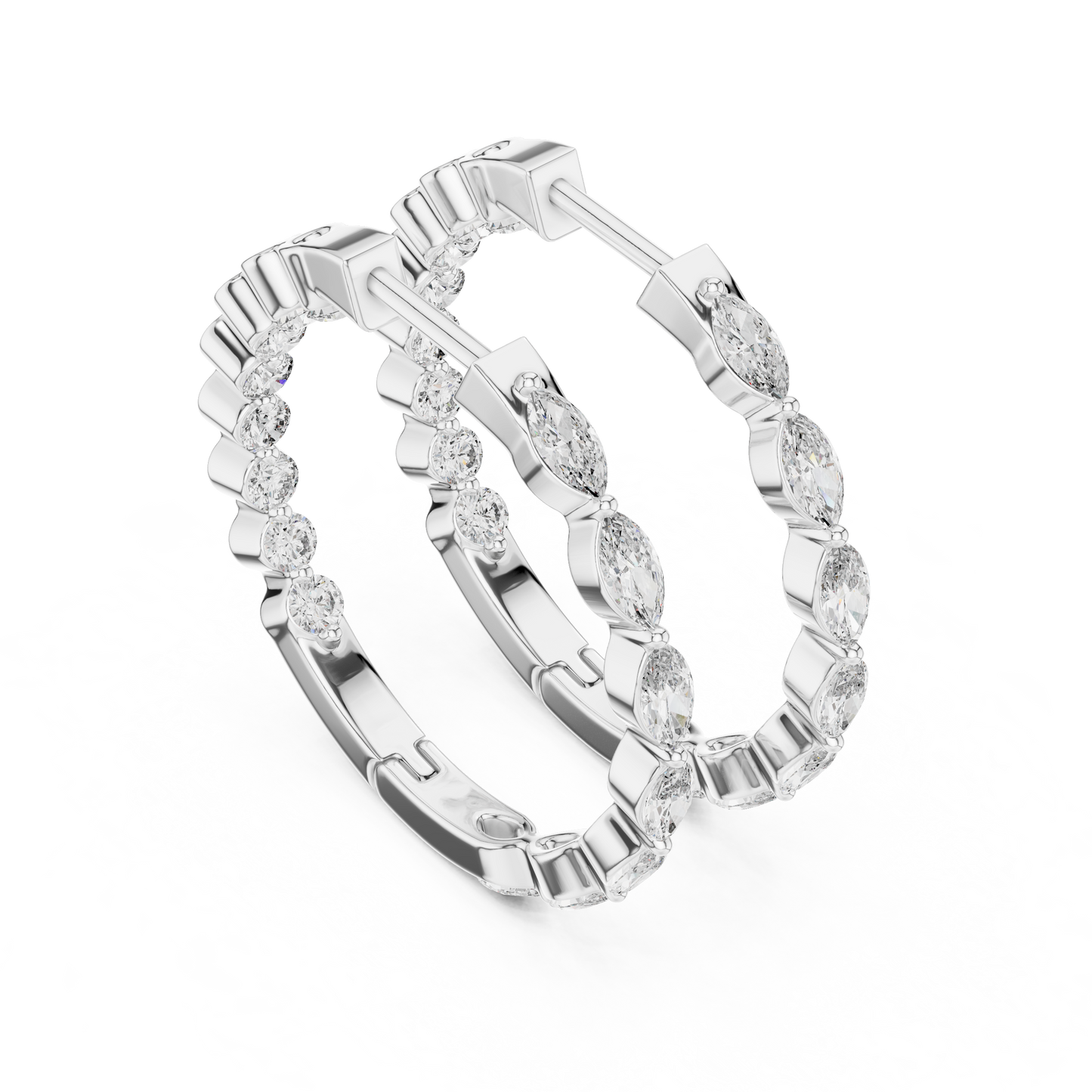 Gold Hoop Earrings with Marquise & Round Diamonds