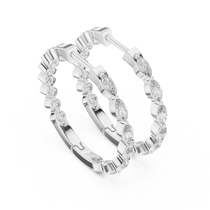 Gold Hoop Earrings with Marquise & Round Diamonds