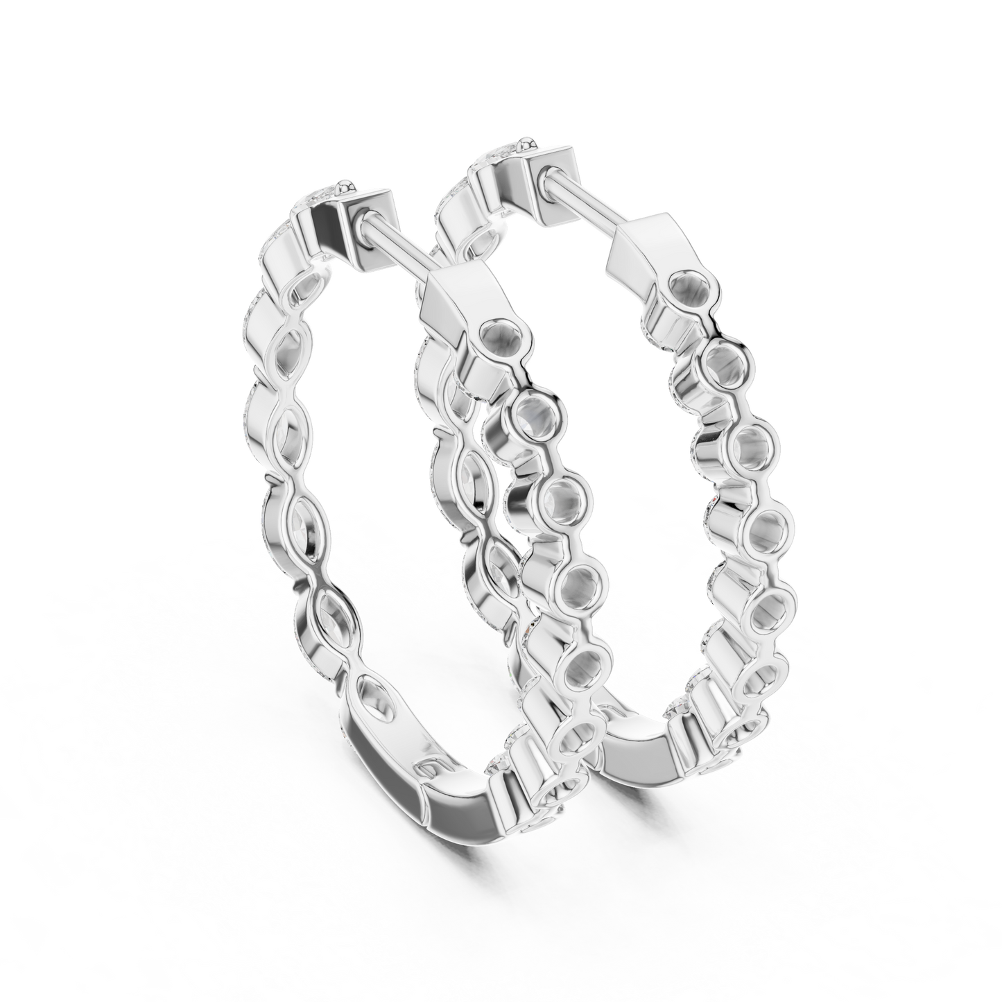 Gold Hoop Earrings with Marquise & Round Diamonds