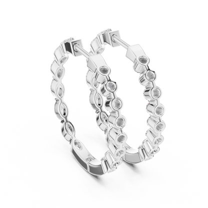 Gold Hoop Earrings with Marquise & Round Diamonds