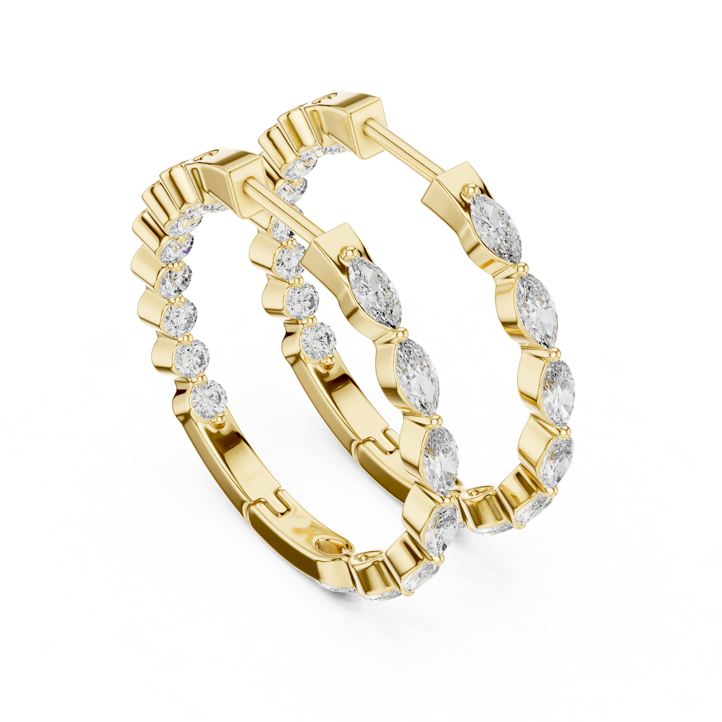 Gold Hoop Earrings with Marquise & Round Diamonds