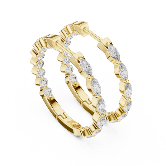 Gold Hoop Earrings with Marquise & Round Diamonds