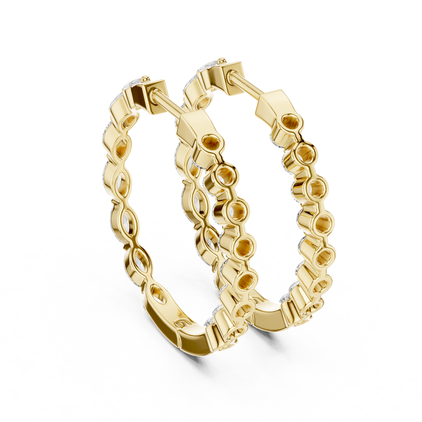 Gold Hoop Earrings with Marquise & Round Diamonds