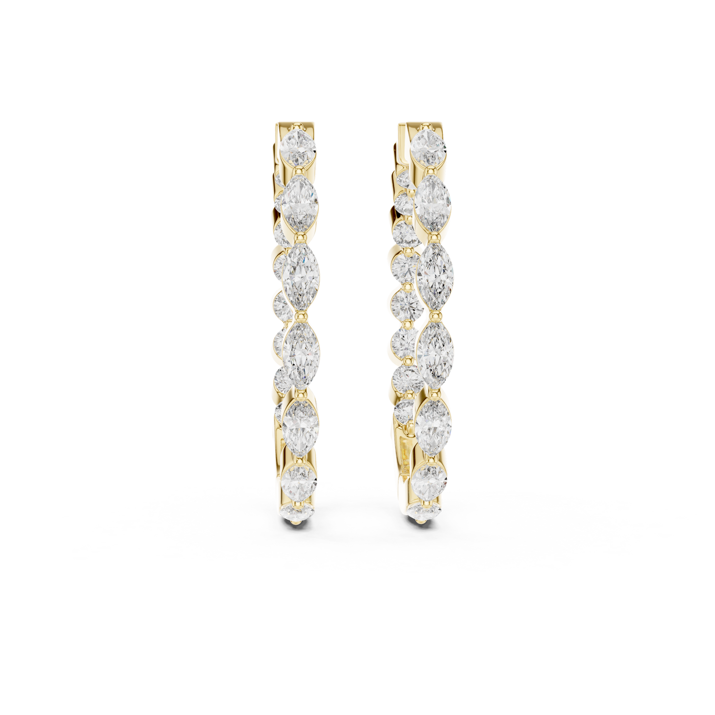 Gold Hoop Earrings with Marquise & Round Diamonds