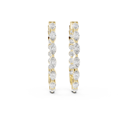 Gold Hoop Earrings with Marquise & Round Diamonds