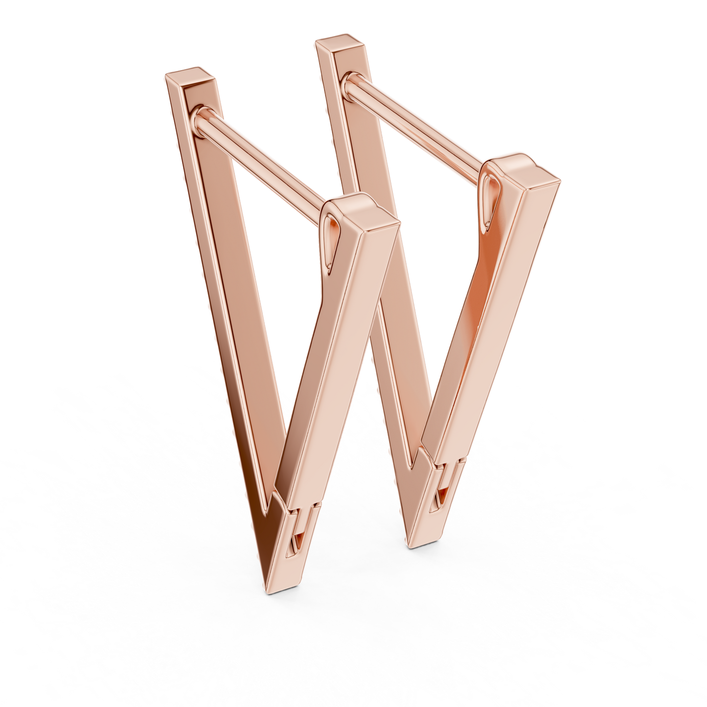 Rose Gold Geometric Hoop Earrings with Round Diamond Accents