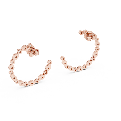 14K Rose Gold Round Diamond Open Hoop Earrings