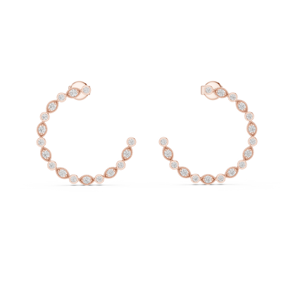 14K Rose Gold Round Diamond Open Hoop Earrings