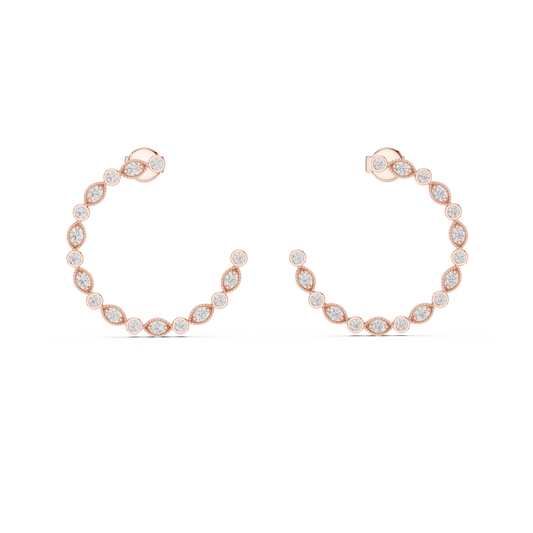 14K Rose Gold Round Diamond Open Hoop Earrings