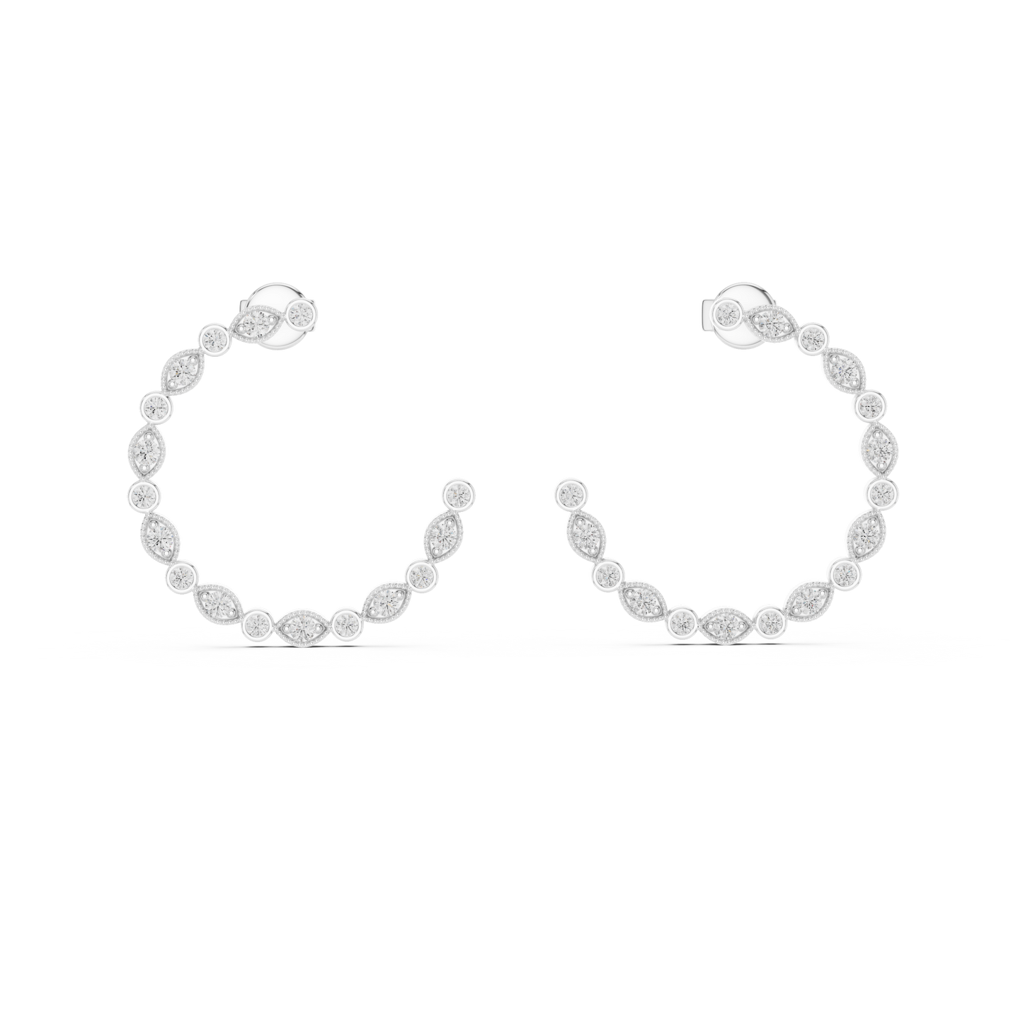 14K Rose Gold Round Diamond Open Hoop Earrings