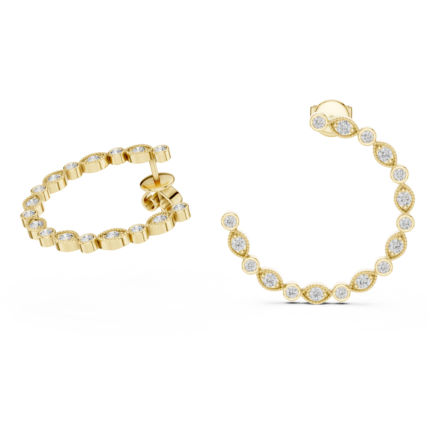 14K Rose Gold Round Diamond Open Hoop Earrings