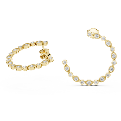 14K Rose Gold Round Diamond Open Hoop Earrings