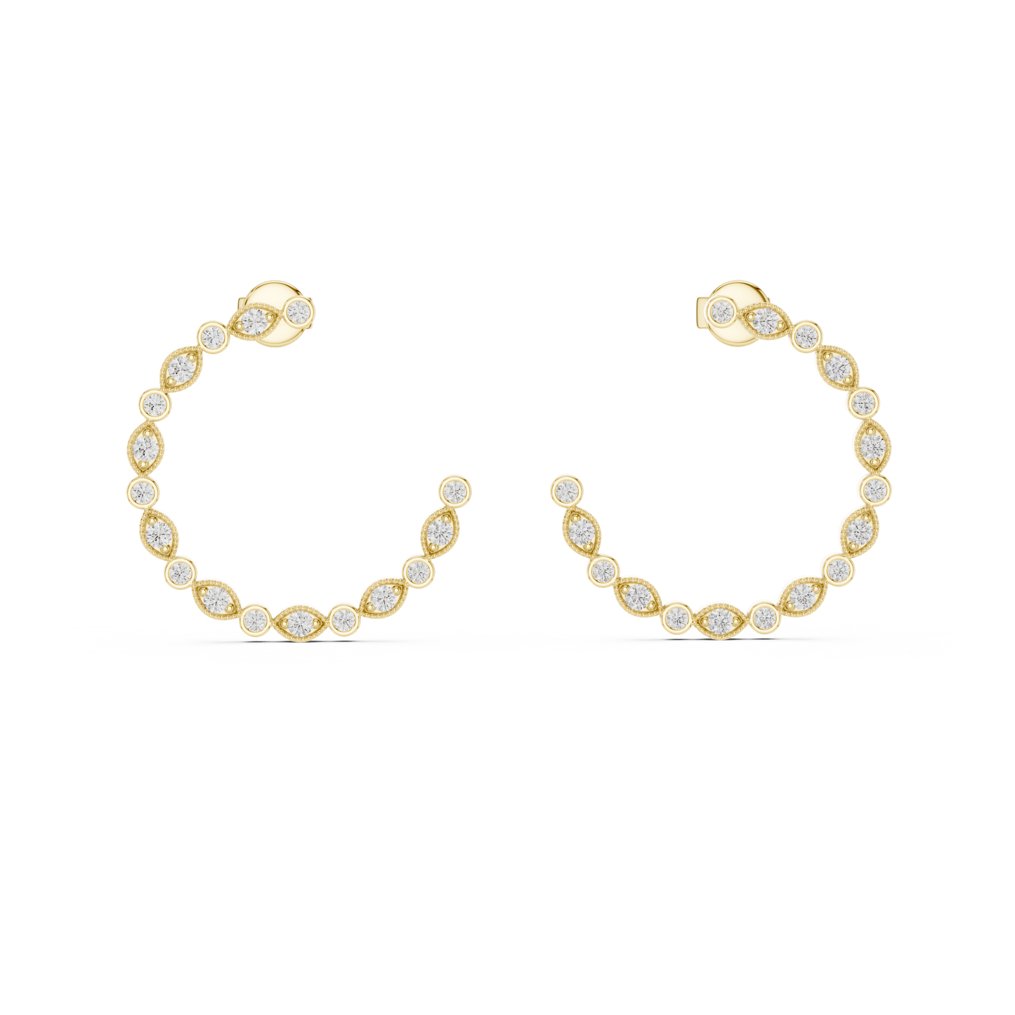 14K Rose Gold Round Diamond Open Hoop Earrings
