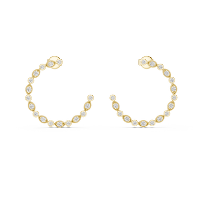 14K Rose Gold Round Diamond Open Hoop Earrings