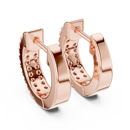 14K Yellow Gold Two Row Round Diamond Huggie Hoop Earrings