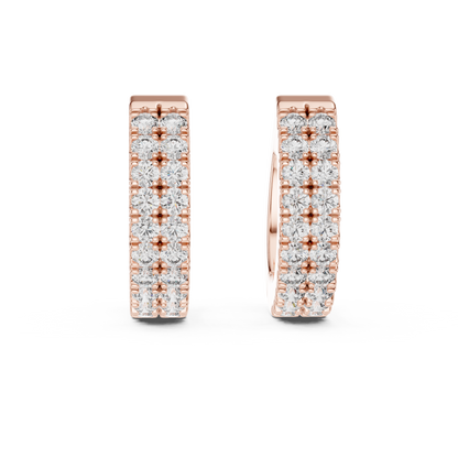 14K Yellow Gold Two Row Round Diamond Huggie Hoop Earrings