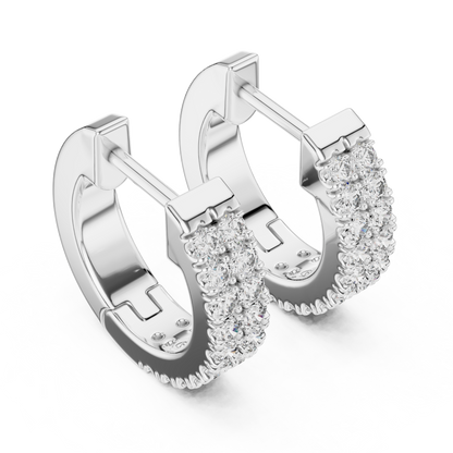 14K Yellow Gold Two Row Round Diamond Huggie Hoop Earrings