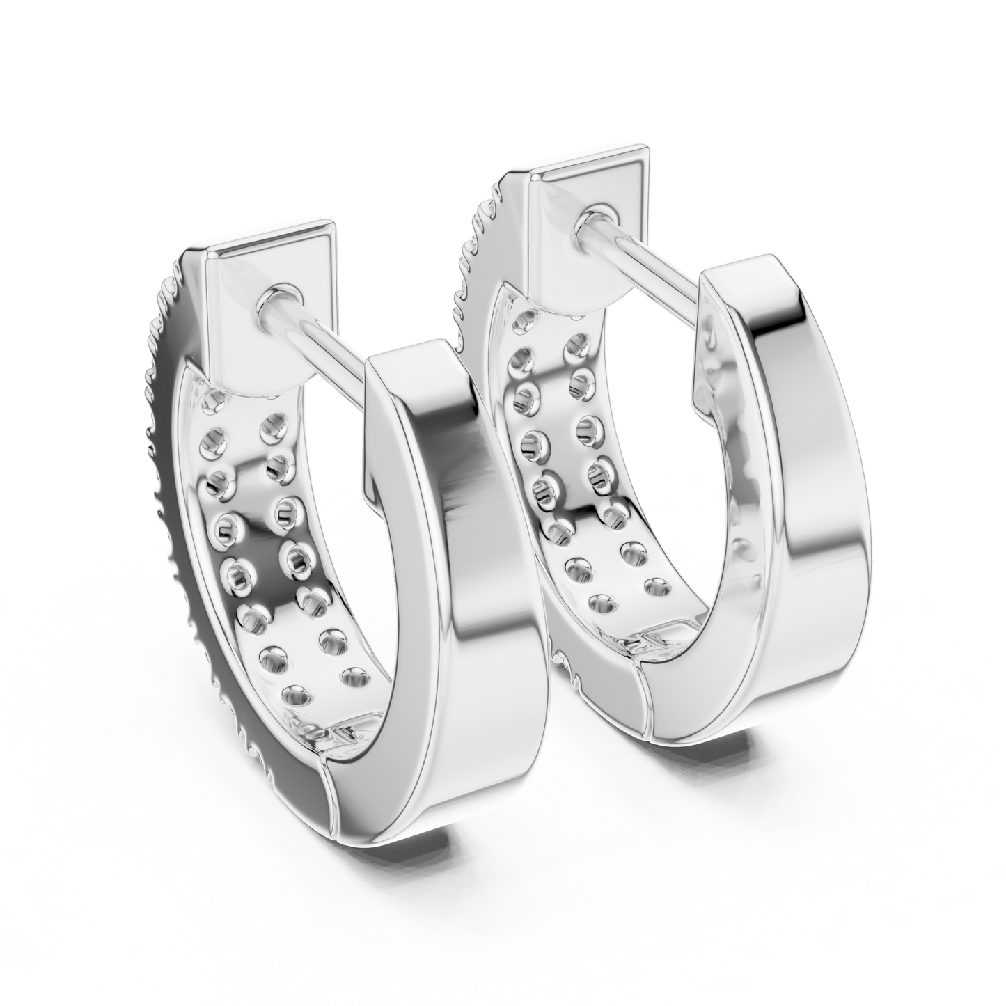 14K Yellow Gold Two Row Round Diamond Huggie Hoop Earrings